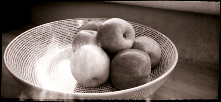 Apples. Home-made pinhole camera on roll film. Part of a small series of pinhole images celebrating Kentish orchard fruits.